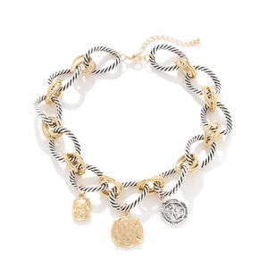 Retro Gliederkette aus gemischtem Metall mit Münzanhängern und Karabinerverschluss