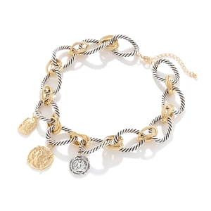 Retro-Münzanhänger-Halskette mit klobiger Kabellink-Kette in Gold- und Silbausführung