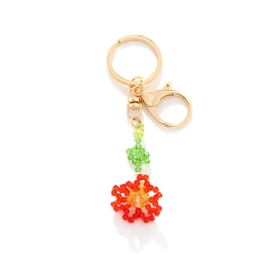Handmade Woven Carnation Flower Keychain Pendant Crystal Beaded Floral Bag Charm With Gold Alloy Lobster Clasp For Women