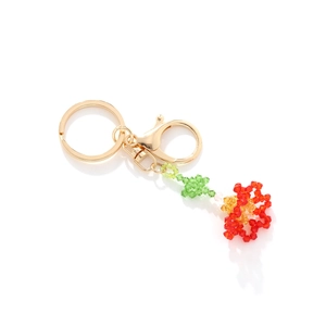 Handmade crystal carnation flower pendant keychain with gold-plated ring and lobster clasp