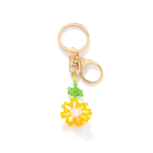 Handmade beaded carnation flower keychain with golden lobster clasp and crystal beads