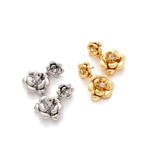 Détails de boucles d'oreilles rose vintage en or et argent avec cristaux scintillants