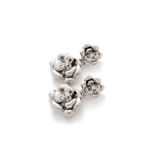 Boucles d'oreilles vintage à double fleur argentée avec détails en cristal scintillant