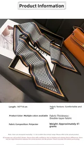 Detail view of houndstooth twilly scarf measuring 147x14cm with soft double-layer fabric