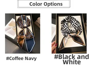 Detailed comparison of geometric skinny scarves in coffee navy and black white patterns