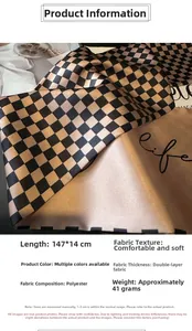 Detail of double-layer houndstooth scarf with life text print and product dimensions