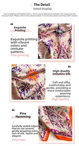 Detailed view of paisley print satin scarf with purple patterns and premium stitched edges