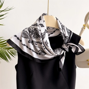 Eleganter schwarz-weißer Satin-Schal mit Paisleifen-Schal mit Paisley-Muster für Damen-Outfits