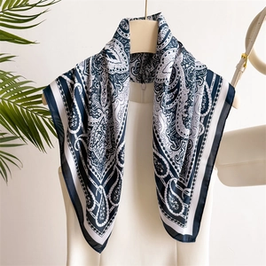 Square Scarf Faux Satin Neckerchief Vintage Paisley Print Satin Hair Wrap Chic Headscarf Women Fashion Office Accessory