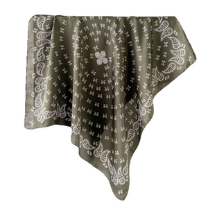 Olive green paisley satin square scarf with silky texture for professional styling