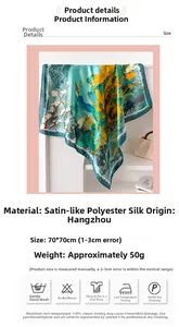 Dettaglio foulard in raso 70cm con stampa floreale e istruzioni per la cura del capo