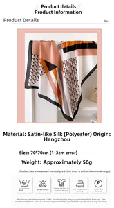 Detail of the houndstooth and geometric silk-like satin square scarf with soft finish