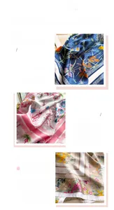 Détails de foulards en soie artificielle de qualité avec motifs floraux et ourlet raffiné