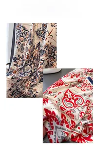 Detailed close-up of paisley silk scarf with glossy satin finish and elegant patterns