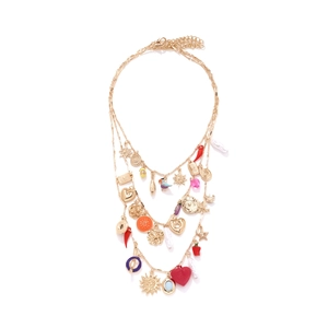 Bohemian Multi Layer Necklace Alloy Heart Chili Bird Sun Shell Pendants Enamel Resin Imitation Artificial Pearl Vintage Jewelry For Women