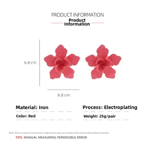 Guide des tailles détaillé pour boucles d'oreilles fleurs rouges émaillées de 6,8 cm