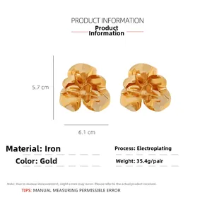 Detailed dimensions and specs of 3D layered gold metal flower earrings in vintage style