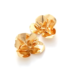 Exaggerated 3D gold metal flower stud earrings with multilayered petal design