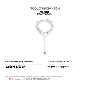 Detail view showing dimensions of heavy-duty double layer necklace with horn pendant