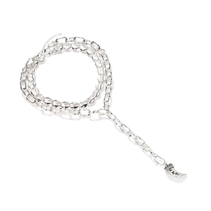 Silver multi-layer chunky chain necklace featuring a vintage carved horn pendant