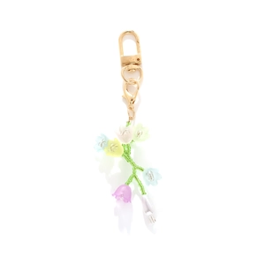 Porte-Clés Perles Muguet Pendentif Fleur En Résine Colorée Charme De Sac Fermoir En Alliage D'Or Bijoux Fait À Main