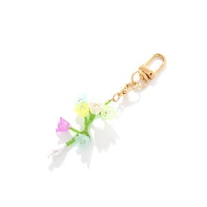 Porte-clés fait main avec perles tulipes colorées givrées et fermoir mousqueton doré