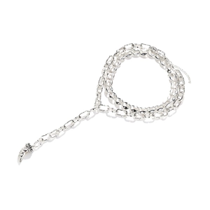 Silver alloy Y-necklace with textured tusk pendant and multi-layer chain for women