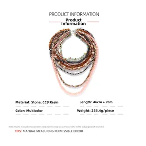 Detail of bohemian layered beaded necklace showing stone and resin materials and 46cm length