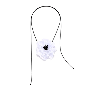 Handmade Fabric Flower Pendant Necklace Long Wax Rope Layered Floral Design Jewelry For Women Elegant Black And White