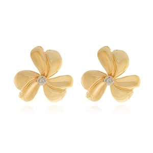 Flower Stud Earrings Alloy Metallic Three Petal Floral With Cubic Zirconia Inlaid Elegant Statement For Women