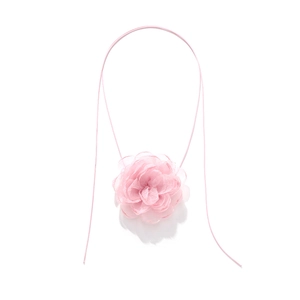 Collier Choker Fleur En Organza 3D Fait Main Longue Cordon En Tissu Réglable Bijoux Floraux Doux Romantiques Pour Femmes