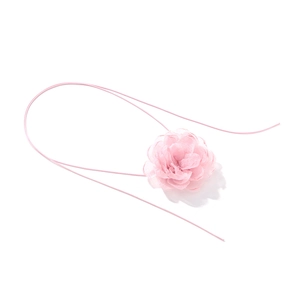 Ras du cou fleur en mousseline rose avec long cordon réglable pour un style doux