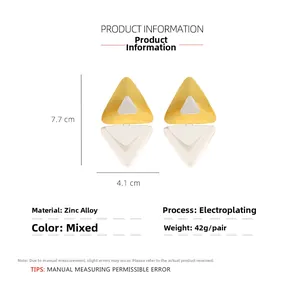 Detailed size view of mixed-color double layer geometric zinc alloy triangle earrings