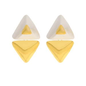 Modern geometric bicolor alloy earrings with layered gold and silver triangle pendants