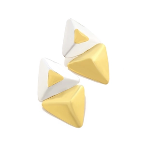 Minimalist geometric triangle stud earrings with matte gold and silver finish