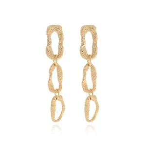 Vintage Gold Hammered Texture Alloy Dangle Earrings Long Irregular Interlocking Geometric Multi Layer Drop Earrings For Women
