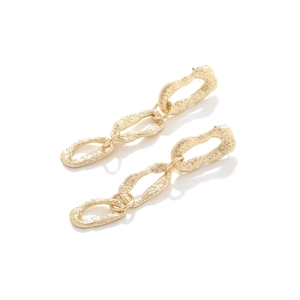 Vintage gold textured geometric drop earrings with triple irregular oval hammered links