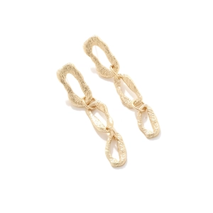 Vintage multilayer geometric gold drop earrings with hammered texture and long design