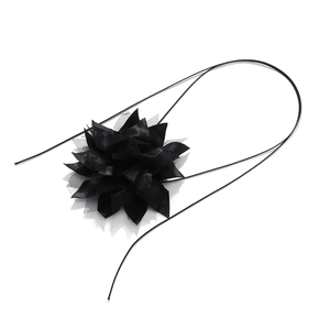 Elegant black layered fabric flower choker with adjustable ribbons for a gothic look