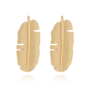 Vintage oversized gold banana leaf drop earrings with detailed metallic leaf textures