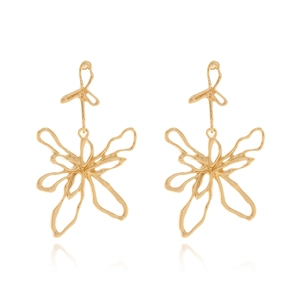 Vintage Exaggerated Hollow Flower Drop Earrings Zinc Alloy Liquid Metal Style Artistic Jewelry For Women