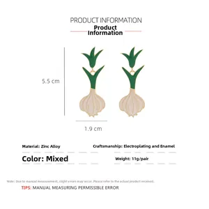 Detailed view of creative garlic pendant earrings made of alloy and green enamel