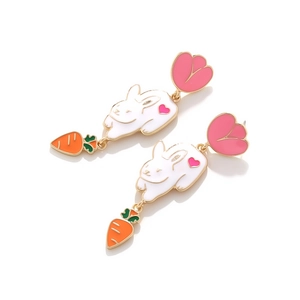 Cute colorful enamel rabbit and flower dangle earrings with carrot charm for women