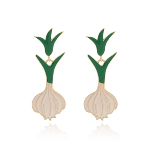 Garlic Vegetable Dangle Earrings Alloy Enamel Drip Oil Creative Pastoral Style Fun Novelty Jewelry For Women