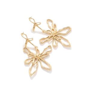 Vintage golden hollow flower drop earrings with abstract liquid metal floral design