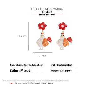 Especificaciones de tamaño y peso de pendientes esmaltados de gallo y flor