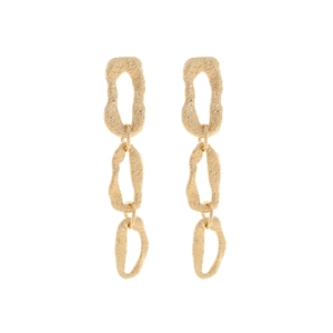 Vintage long tiered geometric drop earrings with gold hammered texture in minimalist style