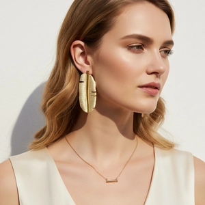 Banana Leaf Dangle Earrings Vintage Exaggerated Textured Alloy Jewelry With Stainless Steel Earring Post For Women Gold