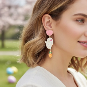 Cute Cartoon Rabbit Carrot Flower Dangle Earrings Enamel Alloy Jewelry With Stainless Steel Earring Post Women Gift