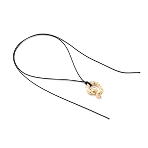 Vintage gold snake pendant necklace with hammered texture and adjustable black cord